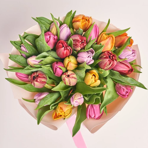 Product image Bouquet 25 tulips mix peony, packaging: Composite light pink, vendor code: 3236