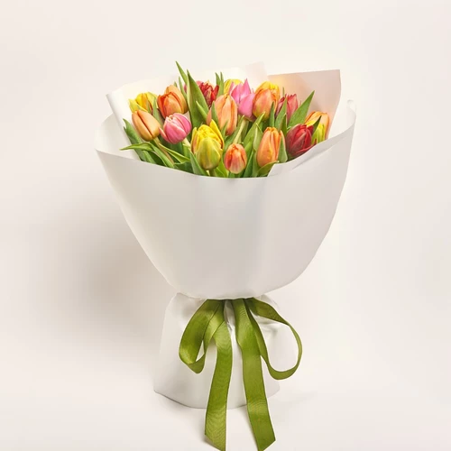 Product image Bouquet 25 tulips Мix peony, packaging: White, vendor code: 3236