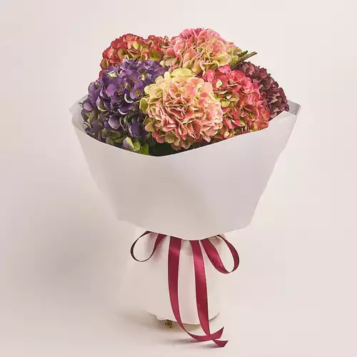 Product image Bouquet of 7 Hydrangeas Mix Bicolor, packaging: White, vendor code: 3249