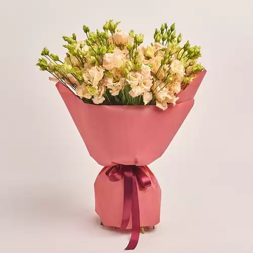 Product image Bouquet of 15 Peach Eustomas, packaging: Kafin rust, vendor code: 3254