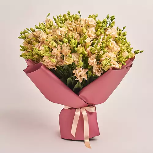 Изображение товара Букет 51 Персиковая Эустома, упаковка: Композит светло-розовый, артикул: 3255