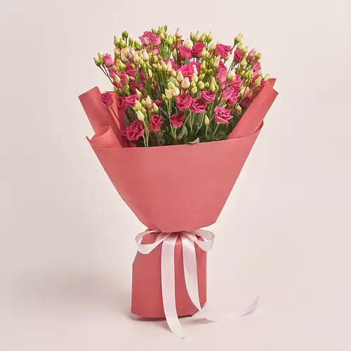 Product image Bouquet of 15 Red Eustomas, packaging: Kafin rust, vendor code: 3256