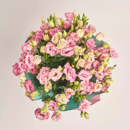 Product image Bouquet of 25 Light Pink Eustomas], packaging: Gradiens tiffany, vendor code: 3260