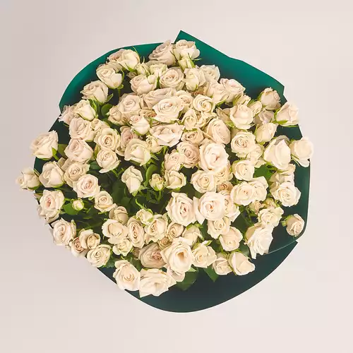 Зображення товару Букет 25 Кремових Троянд Спрей, пакування: Зелена, артикул: 3274