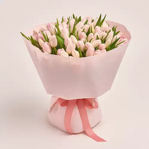 Product image Bouquet 101 Light Pink Tulips, packaging: Composite light pink, vendor code: 3285