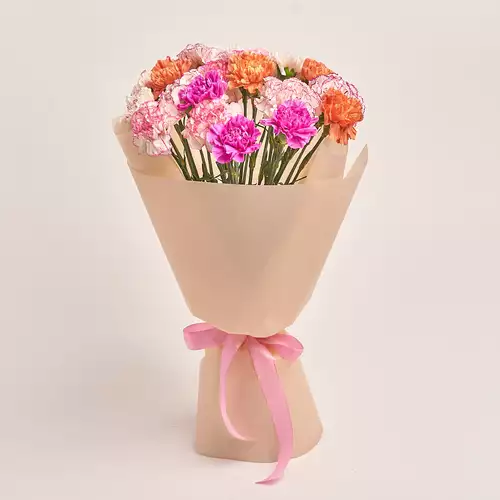 Product image Bouquet 25 Carnations Мix, packaging: Peach, vendor code: 3289