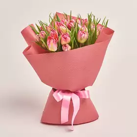 Букет 25 Светло-Розовых пионовидных тюльпанов