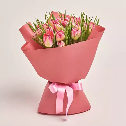 Product image Bouquet 25 Light Pink PionyTulips, packaging: Kafin rust, vendor code: 3292