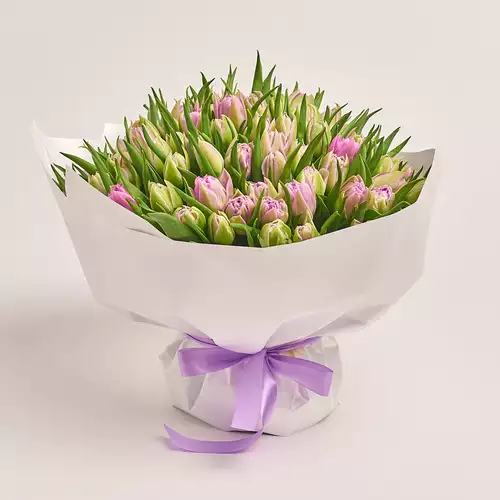 Product image Bouquet 101 Light Violet PionyTulips, packaging: White, vendor code: 3293