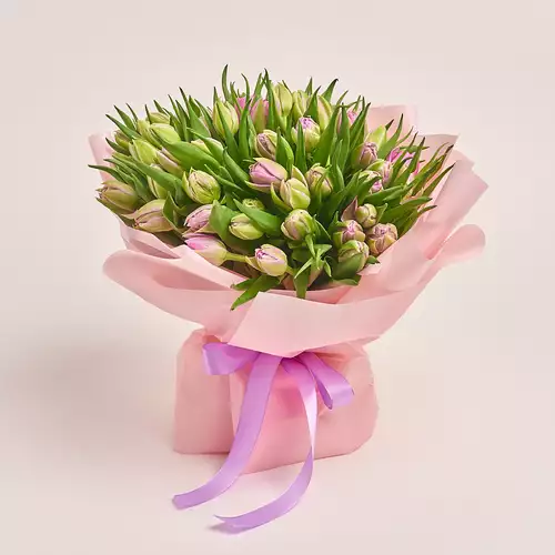 Product image Bouquet 51 Light Violet PionyTulips, packaging: Pink, vendor code: 3294