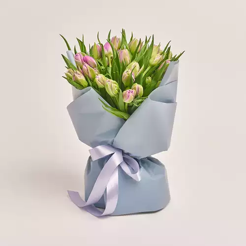 Product image Bouquet 25 Light Violet PionyTulips, packaging: Gray, vendor code: 3295