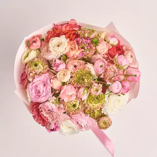 Product image Bouquet 51 Ranunculuses Мix, packaging: Composite light pink, vendor code: 3301