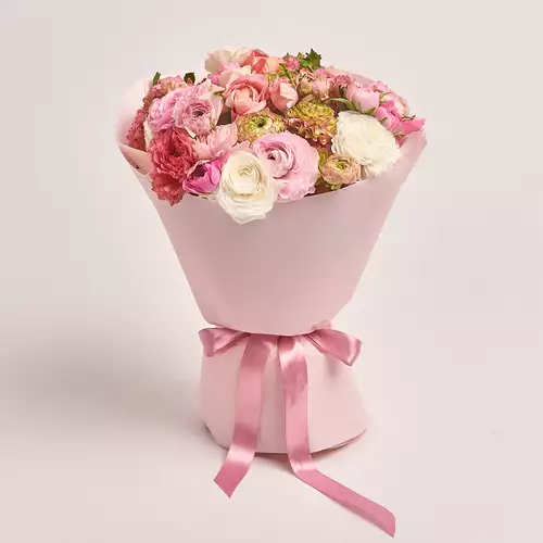 Product image Bouquet 51 Ranunculuses Мix, packaging: Composite light pink, vendor code: 3301