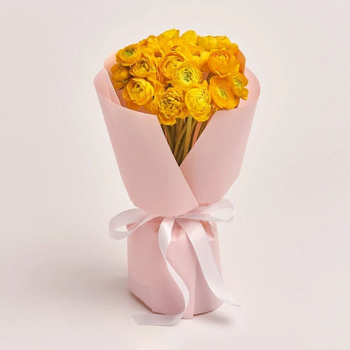Product image Bouquet 25 Yellow Ranunculuses, packaging: Composite light pink, vendor code: 3306