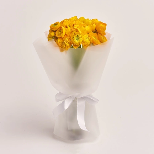 Product image Bouquet 25 Yellow Ranunculuses, packaging: Transparent, vendor code: 3306