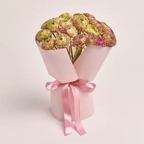 Product image Bouquet 25 Ranunculuses Ponpon Bicolor, packaging: Composite light pink, vendor code: 3308