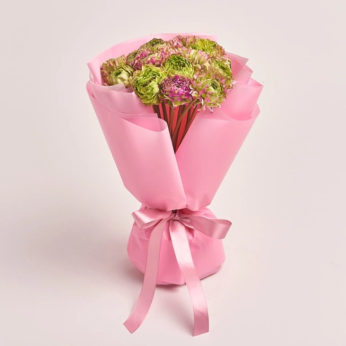 Product image Bouquet 15 Ranunculuses Ponpon Bicolor, packaging: Pink, vendor code: 3314