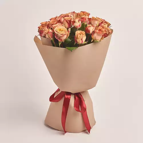 Product image Bouquet of 25 Roses Сappuccino, packaging: Kafin cream, vendor code: 3322