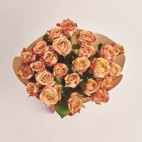 Product image Bouquet of 25 Roses Сappuccino, packaging: Kafin cream, vendor code: 3322