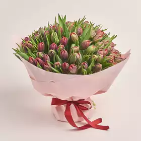 Букет 101  Красный Пионовидный тюльпан