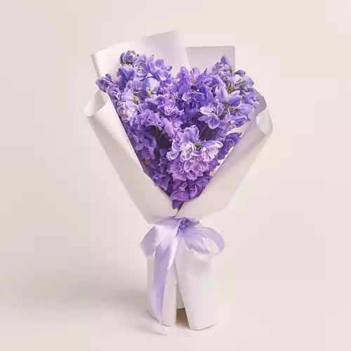 Product image Bouquet 9 Purple Delphiniums, packaging: White, vendor code: 3333