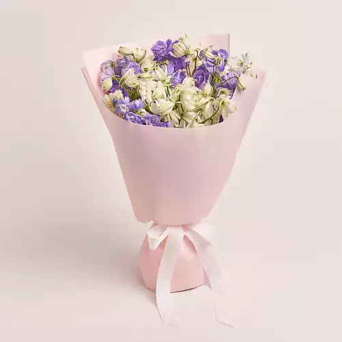 Product image Bouquet 15 Delphiniums mix, packaging: Composite light pink, vendor code: 3334