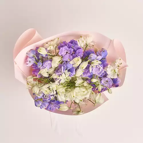 Product image Bouquet 15 Delphiniums mix, packaging: Composite light pink, vendor code: 3334