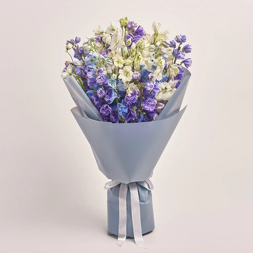 Product image Bouquet 25 Delphiniums Мix, packaging: Gray, vendor code: 3340