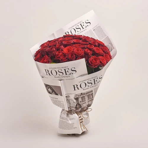 Product image Bouquet 51 Roses Red Naomi, packaging: Newspaper, vendor code: 3341