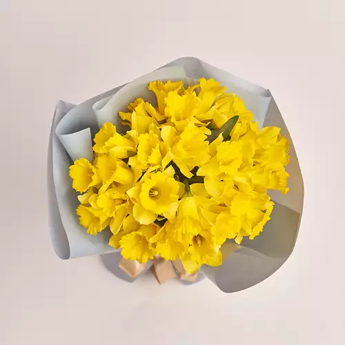 Зображення товару Букет 25 Жовтих Нарцисів, пакування: Сіра, артикул: 3368