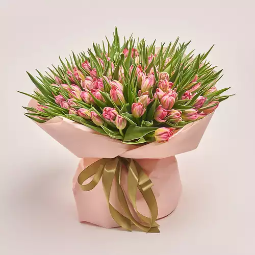 Product image Bouquet 151 Light Pink PionyTulips, packaging: Kafin rose, vendor code: 3376