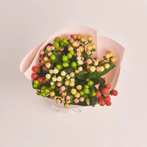 Product image Bouquet of 15 Нypericums mix, packaging: Kafin rose, vendor code: 3380