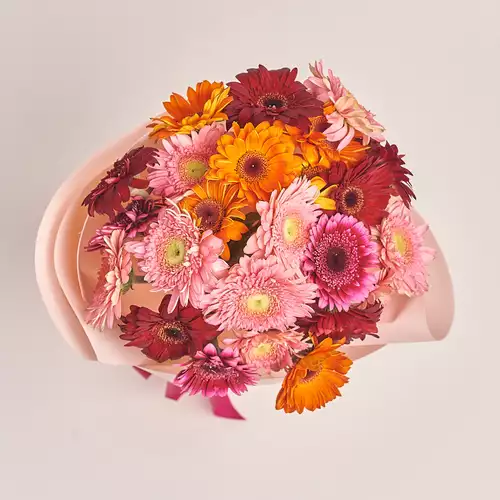 Product image Bouquet of 25 Gerberas mini mix, packaging: Kafin rose, vendor code: 3381