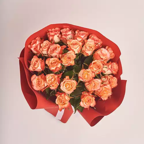 Product image Bouquet of 25 Roses Orange Condor, packaging: Red, vendor code: 3384