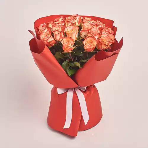 Product image Bouquet of 25 Roses Orange Condor, packaging: Red, vendor code: 3384