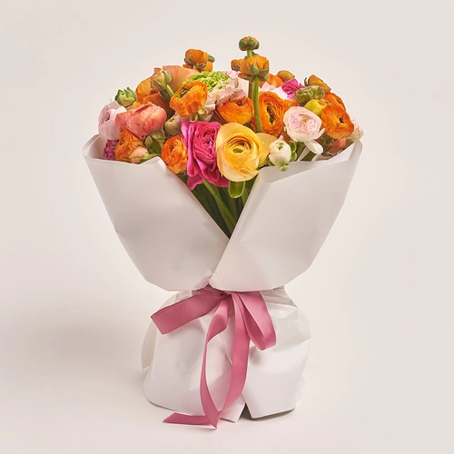 Зображення товару Букет 51 Ранункулюс  Пастель мікс, пакування: Біла, артикул: 3391