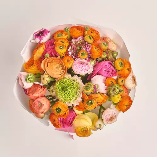 Зображення товару Букет 51 Ранункулюс  Пастель мікс, пакування: Біла, артикул: 3391