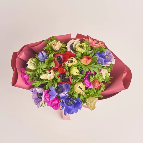 Product image Bouquet of 25 Аnemones mix, packaging: Coral, vendor code: 3401