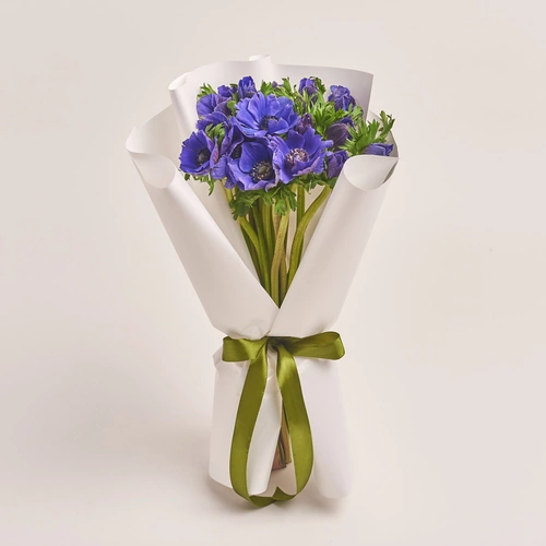 Product image Bouquet of 15 Purple Аnemones, packaging: White, vendor code: 3404