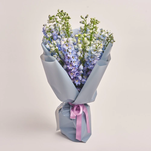 Product image Bouquet of 15 Delphiniums tender mix, packaging: Gray, vendor code: 3406