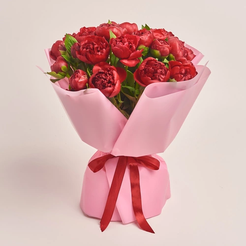 Product image Bouquet 25 Red Peonies, packaging: Pink, vendor code: 3409