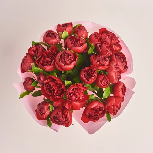 Product image Bouquet 25 Red Peonies, packaging: Pink, vendor code: 3409