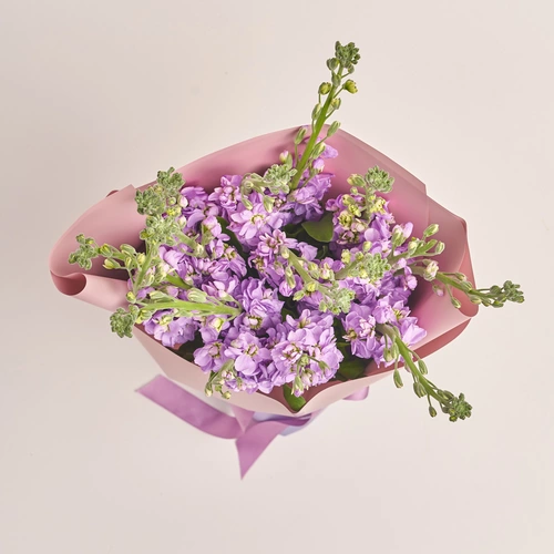 Product image Bouquet of 15 Matthioles Lavender, packaging: Gradiens violet, vendor code: 3414