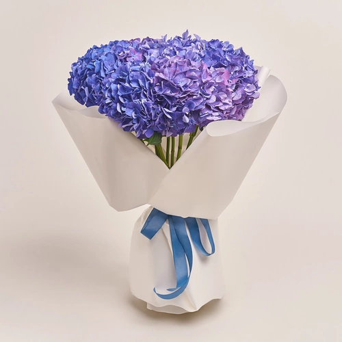 Product image Bouquet of 9 Purple Hydrangeas, packaging: White, vendor code: 3417