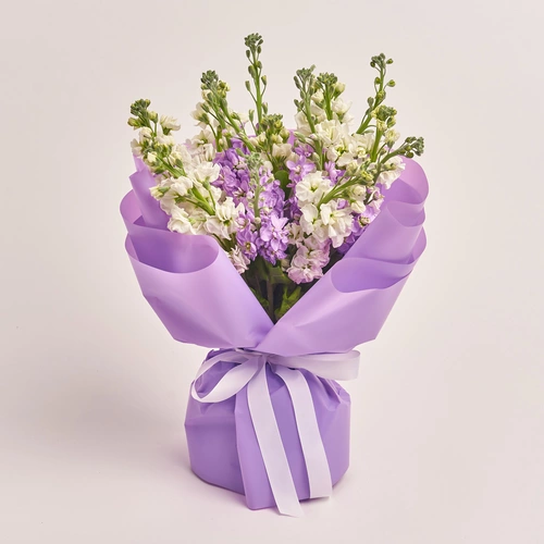 Product image Bouquet of 15 doublecoloured Matthioles mix, packaging: Purple, vendor code: 3428