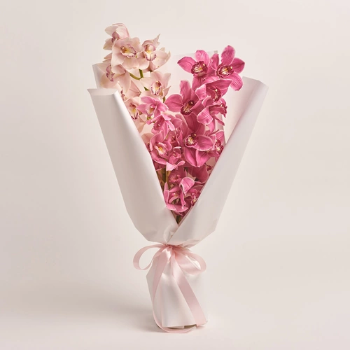 Product image Bouquet of 3 Cymbidium's branches mix, packaging: White, vendor code: 3429