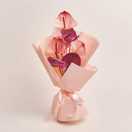 Product image Bouquet of 9 Аnthuriums Doublecoloured mix, packaging: Kafin rose, vendor code: 3433