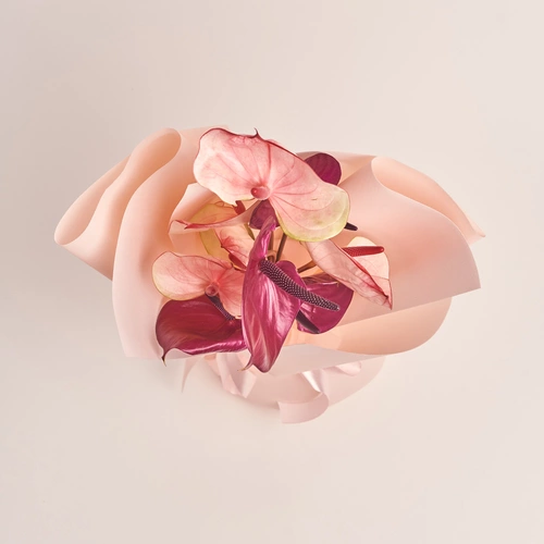 Product image Bouquet of 9 Аnthuriums Doublecoloured mix, packaging: Kafin rose, vendor code: 3433