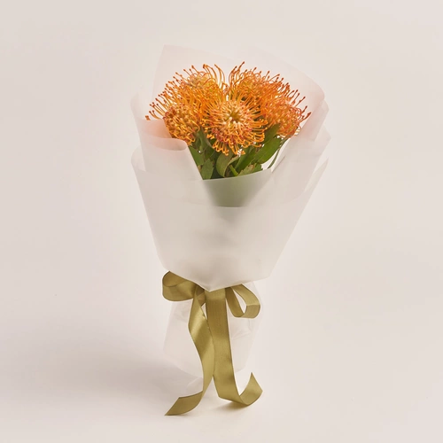 Product image Bouquet of 5 Leucospermums, packaging: Transparent, vendor code: 3435