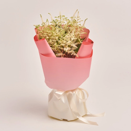 Product image Bouquet of 15 White Astilbes, packaging: Gradiens pink, vendor code: 3438